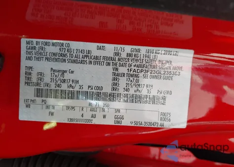 2016 Ford Focus Se z USA, uszkodzony, nr VIN 1FADP3F23GL235353